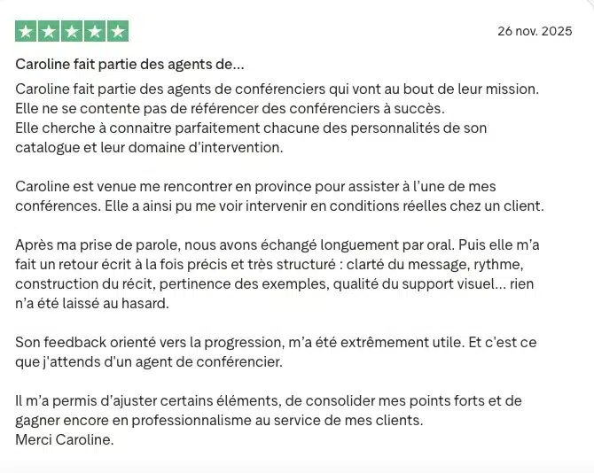 Avis truspilot par un conférencier